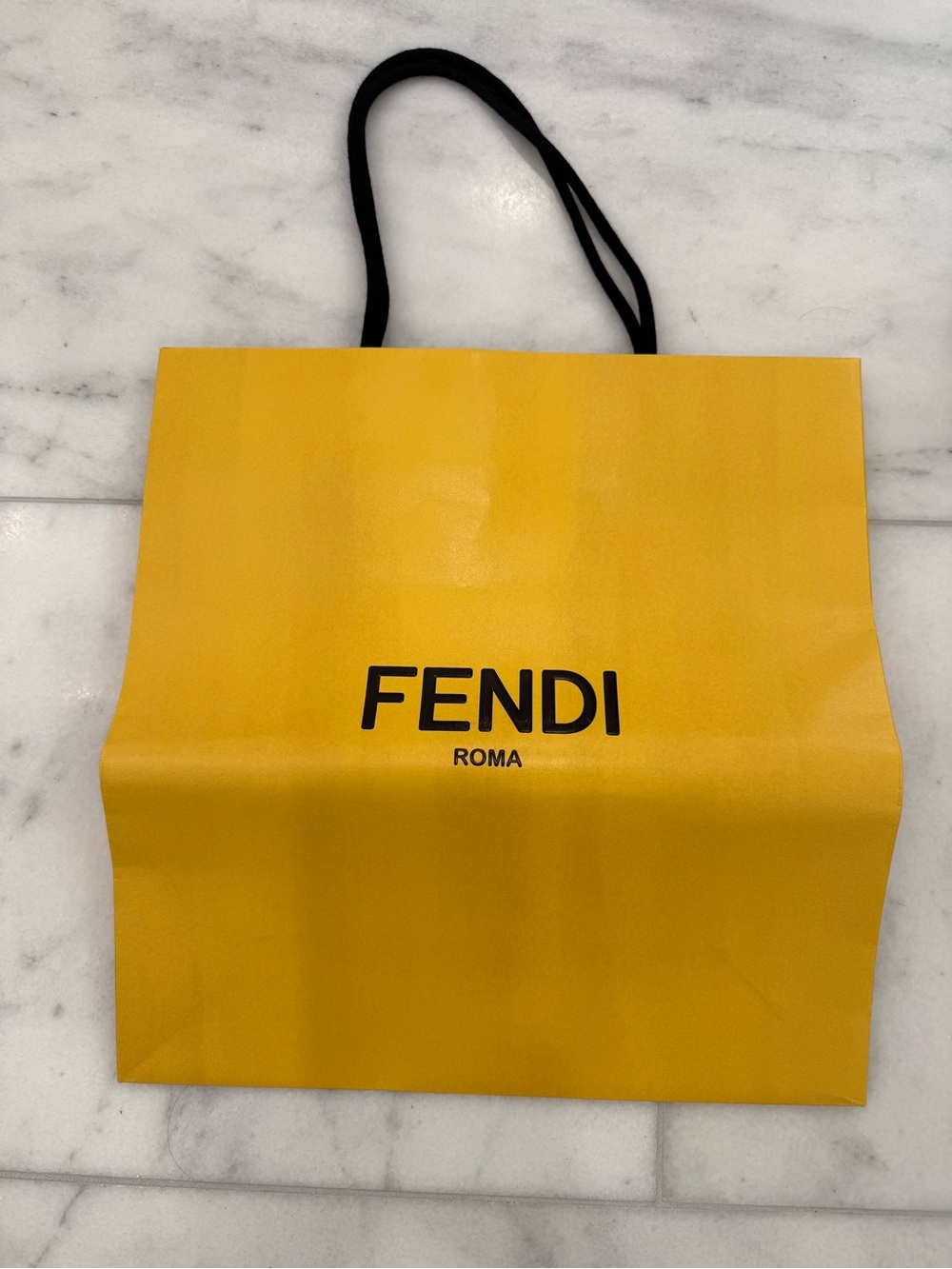 Fendi Roma Yellow Paper Shopping Bag with Black Handles